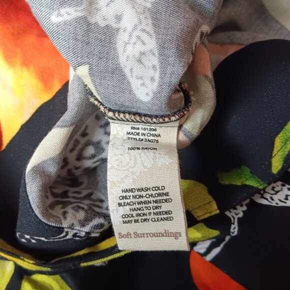 Soft Surroundings Large Skirt Midi Butterfly Black Floral Hawaiian Plumeria Zip - Picture 7 of 10